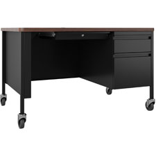Lorell Fortress Walnut Top/Black Teacher's Desk
